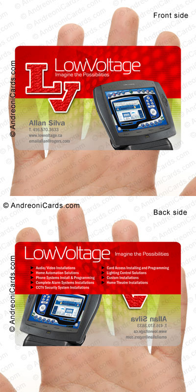 Translucent plastic business card design sample | Low Voltage
