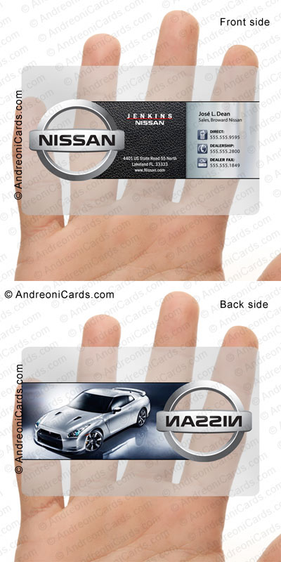 Clear plastic card design sample | Nissan business card