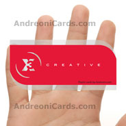 X3 clear frosted plastic business cards with diecut