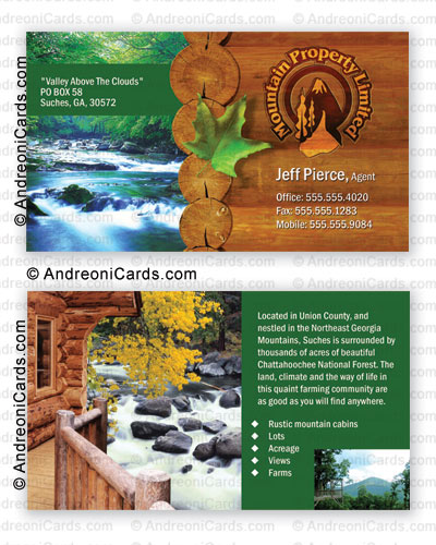 Business card design sample with glossy lamination | Mountain Property