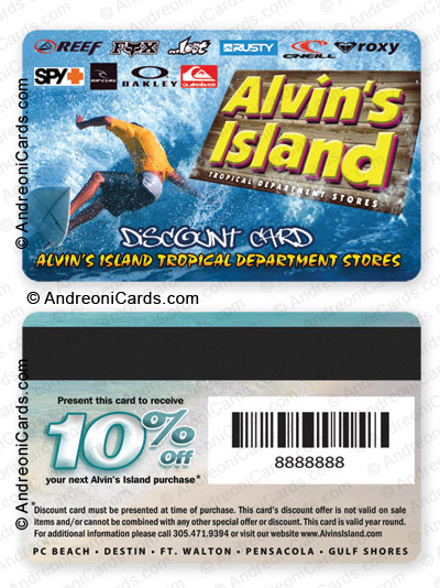 Plastic discount card design sample | Alvin's Island