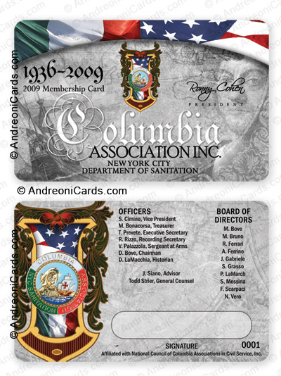 Plastic membership card design sample | Columbia association