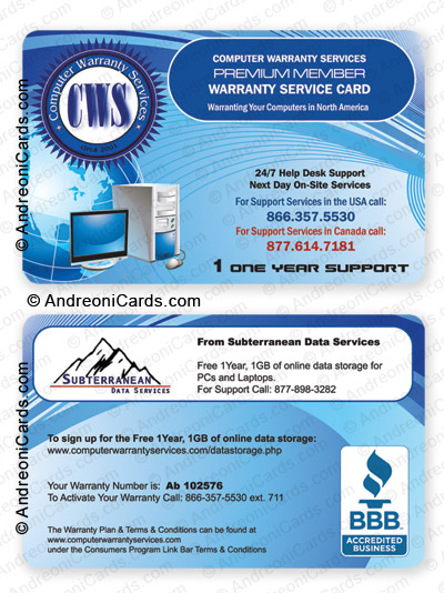 Plastic warranty card design sample | CWS