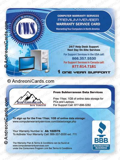 Plastic warranty card design sample | CWS