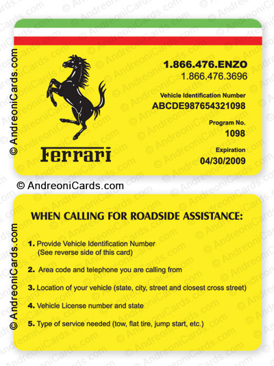 Plastic road side assistance card design sample | Ferrari