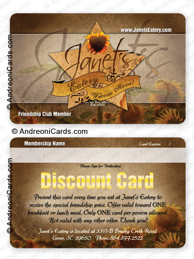 Plastic discount card design sample | Janet's Eatery