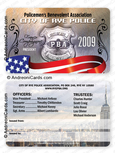 Plastic association card design sample | City of Rye police